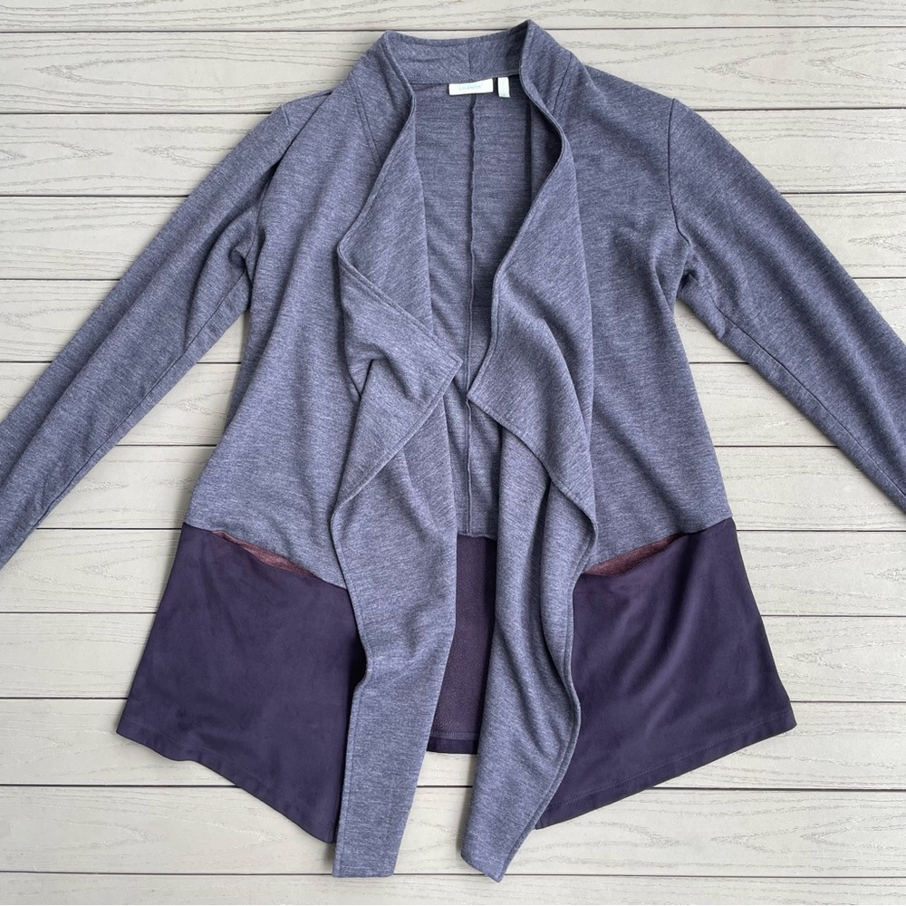 LOGO Lounge Navy/Plum Faux Suede Waterfall Collar Cardigan XXS